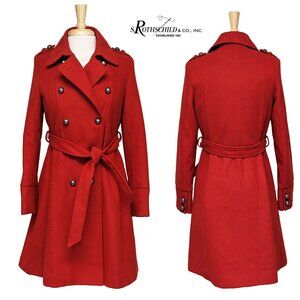 ROTHCHILD Long Wool-Blend Military-Style Trench Coat w/ Belt